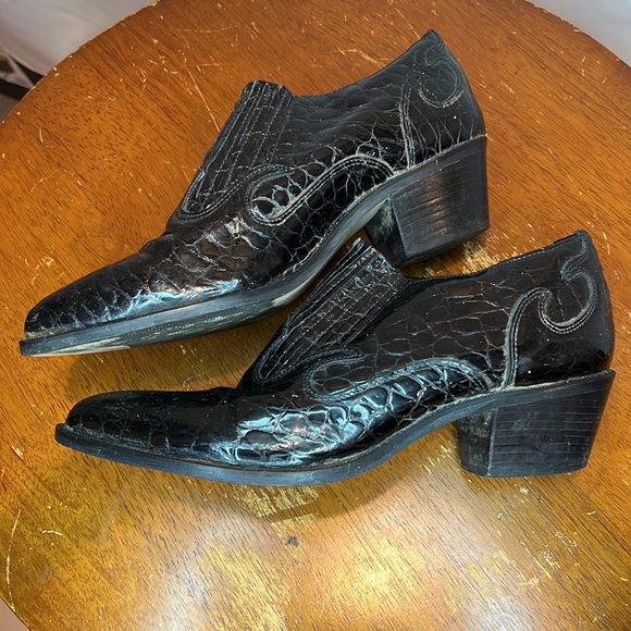 Vintage Dingo Black Leather Slip On Crocodile Shoes Booties size 7 or 7.5 - Picture 5 of 6